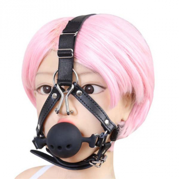 Kleiner Ballknebel mit Nasenhaken Harness